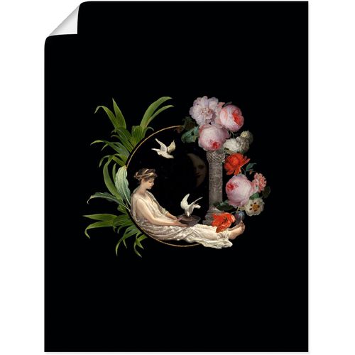4062144649183 - Wandbild ARTLAND Vintage Dame mit Tauben Bilder Gr B H 60 cm x 80 cm Poster Bilder von Frauen Hochformat 1 St schwarz Kunstdrucke als Alubild Leinwandbild Wandaufkleber oder Poster in versch Größen