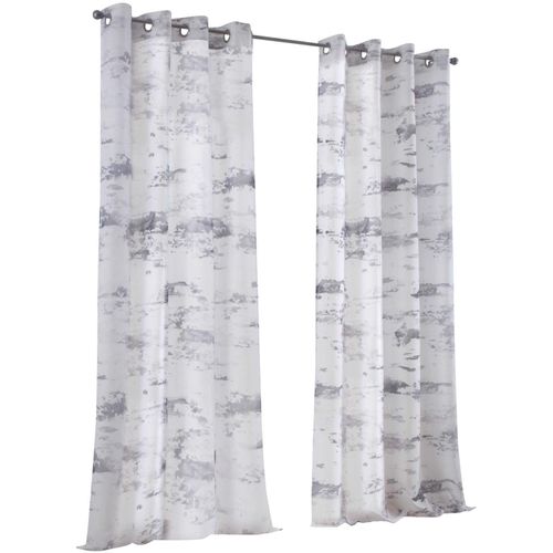 4016478154851 - Vorhang KUTTI Claude Gardinen Gr 145 cm Ösen 135 cm schwarz (anthrazit grau offwhite) Landhaus Gardinen Gardine halbtransparent bedruckt Polyester Batist