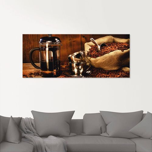 4058661607720 - Glasbild ARTLAND Sack Kaffeebohnen mit Presse Bilder Gr B H 20 cm x 20 cm Getränke 1 St braun Glasbilder Bilder in verschiedenen Größen
