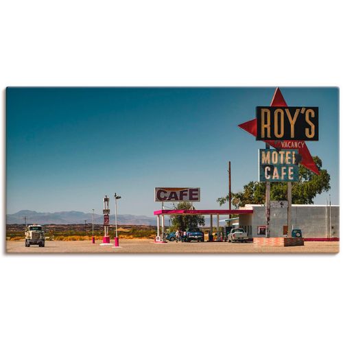 4057738106203 - Wandbild ARTLAND Roy`s Tankstelle an der Route 66 Bilder Gr B H 60 cm x 30 cm Leinwandbild Gebäude 1 St blau Bild Kunstdruck Poster Bilder als Leinwandbild Wandaufkleber oder in versch Größen