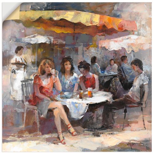 4062144404744 - Wandbild ARTLAND Damen im Café II Bilder Gr B H 100 cm x 100 cm Wandaufkleber - Vinyl Gruppen & Familien quadratisch 1 St braun Bild Leinwandbild Kunstdrucke Bilder als Leinwandbild Wandaufkleber oder Poster in versch Größen