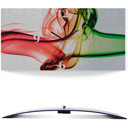4059745811026 - Wanduhr ARTLAND Aufeinanderprallen von rot und grün Wanduhren Gr B H T 60 cm x 30 cm x 03 cm Quarzuhr bunt Wanduhren 3D Optik gebogen mit Quarz- oder Funkuhrwerk versch Größen