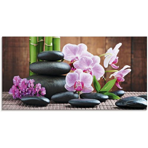 4055327025744 - Glasbild ARTLAND Spa Konzept Zen Steinen Orchideen Bilder Gr B H 60 cm x 30 cm Zen 1 St pink Glasbilder Bilder in verschiedenen Größen