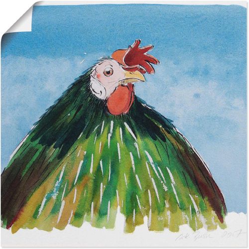 4055327385886 - Wandbild ARTLAND Eitler Hahn Bilder Gr B H 50 cm x 50 cm Poster Vögel 1 St blau Bild Kunstdruck Poster Bilder als Leinwandbild Wandaufkleber oder in versch Größen