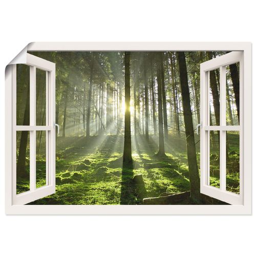 4055327644600 - Wandbild ARTLAND Fensterblick - Wald im Gegenlicht Bilder Gr B H 100 cm x 70 cm Poster Fensterblick Querformat 1 St weiß Bild Poster Bilder als Leinwandbild Wandaufkleber oder in versch Größen