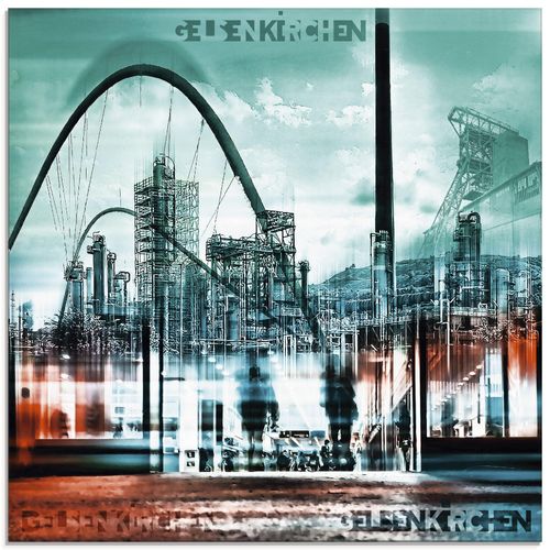 4055327340212 - Glasbild ARTLAND Gelsenkirchen Skyline Collage 02 Bilder Gr B H 30 cm x 30 cm Glasbild Deutschland quadratisch 1 St grün Bild Glasbild Glasbilder Bilder in verschiedenen Größen