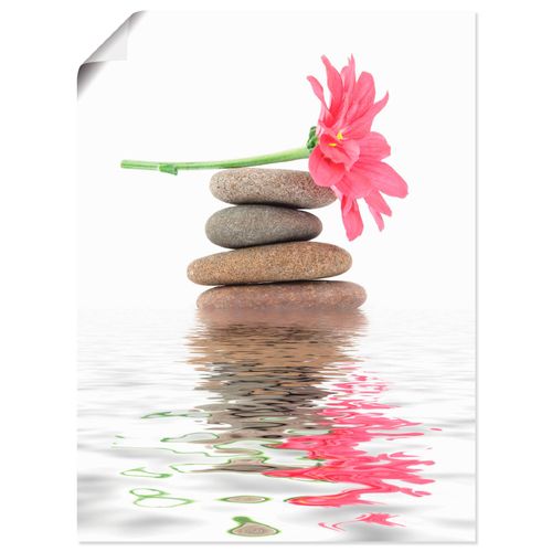 4055327640084 - Wandbild ARTLAND Zen Spa Steine mit Blumen I Bilder Gr B H 45 cm x 60 cm Poster Zen Hochformat 1 St pink Bild Metallbild Metallbilder Bilder als Alubild Leinwandbild Wandaufkleber oder Poster in versch Größen