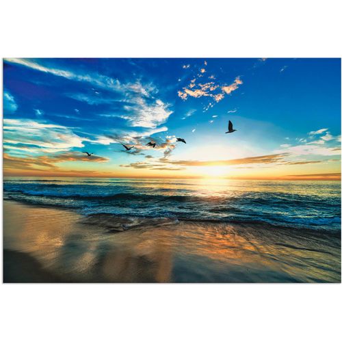 4058661454256 - Wandbild ARTLAND Strand Möwen Meer Sonnenuntergang Bilder Gr B H 60 cm x 40 cm Alu-Dibond-Druck Sonnenaufgang & -untergang 1 St blau Bild Kunstdruck Kunstdrucke Bilder als Alubild Leinwandbild Wandaufkleber oder Poster in versch Größen