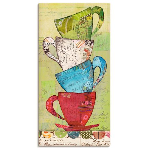 4055327758925 - Wandbild ARTLAND Komm zum Tee Bilder Gr B H 30 cm x 60 cm Leinwandbild Geschirr & Besteck Hochformat 1 St grün Bild Poster Bilder als Leinwandbild Wandaufkleber oder in versch Größen