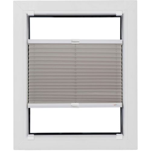 4001442955053 - Plissee Budget Crepe Plissees Gr 160 cm zweiseitig verschiebbar 120 cm grau (hellgrau weiß) Plissees ohne Bohren Haftfix glatt