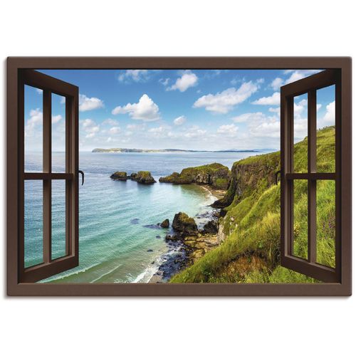 4062144599945 - Wandbild ARTLAND Küstenweg in Nordirland durchs Fenster Bilder Gr B H 70 cm x 50 cm Leinwandbild Meer Bilder Querformat 1 St grün Kunstdrucke als Alubild Leinwandbild Wandaufkleber oder Poster in versch Größen