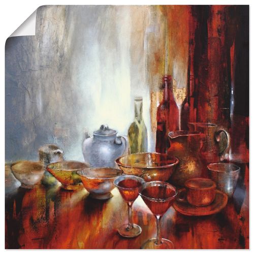 4059745606868 - Wandbild ARTLAND Stillleben mit grauer Teekanne Bilder Gr B H 30 cm x 30 cm Poster Geschirr & Besteck quadratisch 1 St rot Bild Poster Bilder als Alubild Leinwandbild Wandaufkleber oder in versch Größen