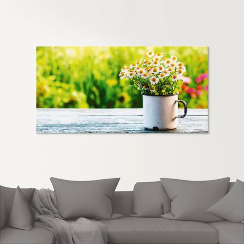 4058661636959 - Glasbild ARTLAND Frühlingsgarten mit Echter Kamille Bilder Gr B H 100 cm x 50 cm Glasbild Blumen 1 St grün Glasbilder in verschiedenen Größen