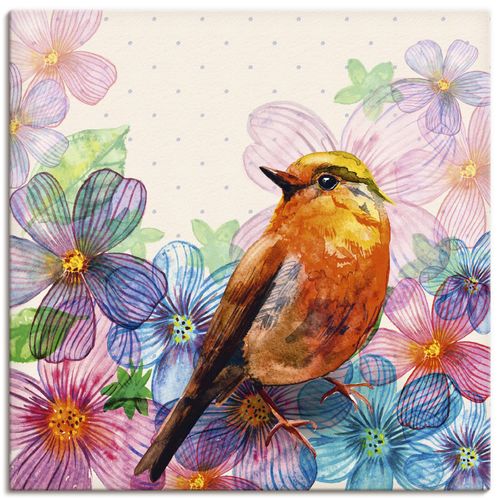 4055327253796 - Wandbild ARTLAND Florale Karte im Retro Design Bilder Gr B H 30 cm x 30 cm Leinwandbild Vögel quadratisch 1 St bunt Bild Metallbild Metallbilder Bilder als Alubild Leinwandbild Wandaufkleber oder Poster in versch Größen