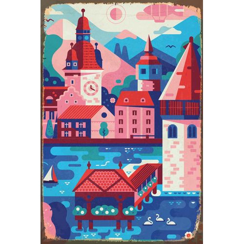 4049009927068 - Metallbild QUEENCE Delena Bilder Gr B H T 30 cm x 45 cm x 05 cm Metallbild Städte Hochformat rot (rot blau) Metallbilder Blechschilder