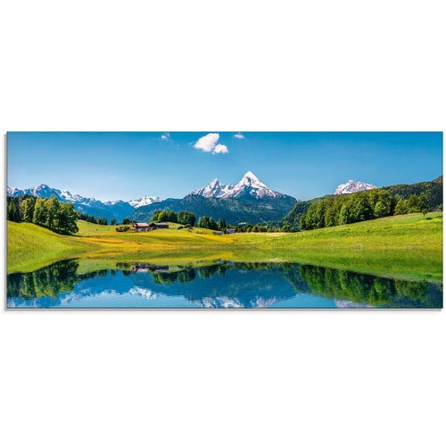 4058661636829 - Glasbild ARTLAND Landschaft in den Alpen Bilder Gr B H 125 cm x 50 cm Glasbild Berge 1 St blau Glasbilder in verschiedenen Größen