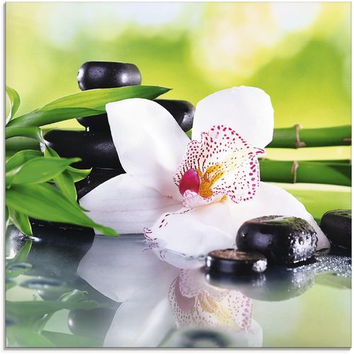 4058661640598 - Glasbild ARTLAND Spa Steine Bambus Zweige Orchidee Bilder Gr B H 30 cm x 30 cm Zen 1 St grün Glasbilder Bilder in verschiedenen Größen