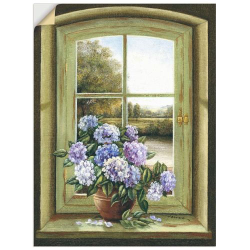 4057738233107 - Wandbild ARTLAND Hortensien am Fenster Bilder Gr B H 45 cm x 60 cm Wandaufkleber - Vinyl Arrangements 1 St grün Bild Poster Bilder als Alubild Leinwandbild Wandaufkleber oder in versch Größen