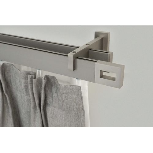 9002777158558 - Gardinenstange GARESA FLAT Gardinenstangen Gr L 390 cm 1 St 2 läufig silberfarben (vernickelt) Kinder Gardinenstangen für Rechteckprofil Wandmontage perfekter Lauf modern verlängerbar