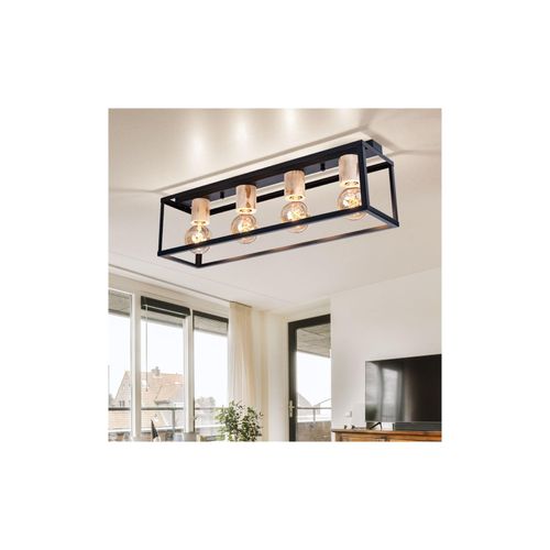 9007371407965 - - Vintage Decken Lampe schwarz Wohn Ess Zimmer Beleuchtung Holz Dekor Leuchte 15476-4D 9007371407965 - - Vintage Decken Lampe schwarz Wohn Ess Zimmer Beleuchtung Holz Dekor Leuchte 15476-4D