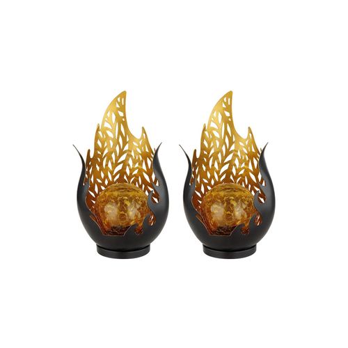 9007371469055 - Gartendeko Solarlampen für Außen Outdoor Balkon Deko schwarz gold Flammenoptik Glaskugel IP44 Akku Metall 1x led LxBxH 165x125x265 cm 2er Set 9007371469055 - Gartendeko Solarlampen für Außen Outdoor Balkon Deko schwarz gold Flammenoptik Glaskugel IP44 Akku Metall 1x led LxBxH 165x125x265 cm 2er Set