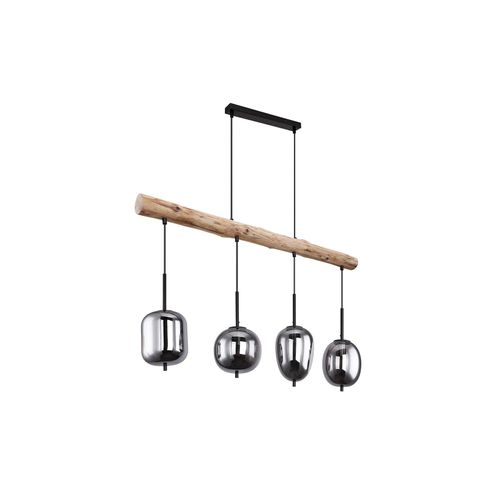9007371472017 - Hängelampe Holzlampe 4 flammig Glasschirm rauchfarben Pendelleuchte Hängeleuchte Wohnzimmerlampe Metall Glas schwarz natur 4x E14 Fassungen LxBxH 9007371472017 - Hängelampe Holzlampe 4 flammig Glasschirm rauchfarben Pendelleuchte Hängeleuchte Wohnzimmerlampe Metall Glas schwarz natur 4x E14 Fassungen LxBxH
