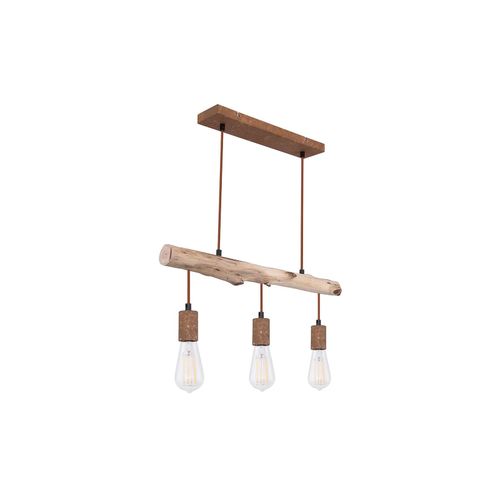 9007371467303 - Hängeleuchte Holz Esstisch Lampe Küche hängend Retro Deckenleuchte Vintage Pendelleuchte 3 flammig Metall Holz rostfarben 3x E27 LxBxH 60x85x140