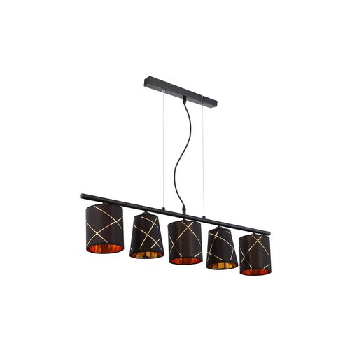 9007371480548 - Hängelampe Pendelleuchte Esstisch schwarz gold 5 flammig Esszimmerlampe E14 Wohnzimmerlampe hängend modern mit goldenen Dekorlinien 5x E14 LxH