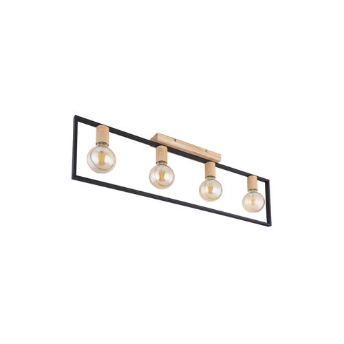 9007371485987 - - Deckenlampe Deckenleuchte Wohnzimmerleuchte Küchenlampe Metall schwarz Holz braun 4 Flammig E27 l 90 cm