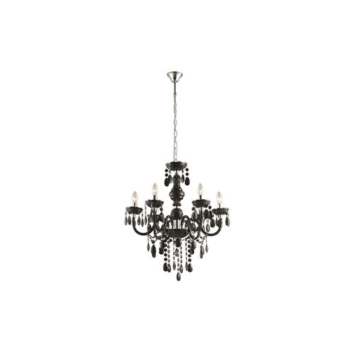 9007371485390 - - Kronleuchter Metall Hängelampe Schlafzimmer Chrom Lüster Pendellampe 5 Flammig Chrom Acryldekor schwarz 6x E14 DxH 57x166cm
