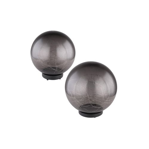 9007371565825 - 2er Set LED Solarlampen Kugel-Design Erdspieß rauchfarben 9007371565825 - 2er Set LED Solarlampen Kugel-Design Erdspieß rauchfarben