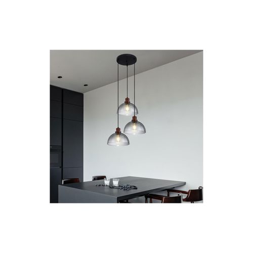 4059157178038 - Hängelampe Holzlampe 3 flammig Glasschirm Pendelleuchte Hängeleuchte Wohnzimmerlampe Metall Glas schwarz braun 3x E27 Fassungen DxH 47x120 cm 4059157178038 - Hängelampe Holzlampe 3 flammig Glasschirm Pendelleuchte Hängeleuchte Wohnzimmerlampe Metall Glas schwarz braun 3x E27 Fassungen DxH 47x120 cm