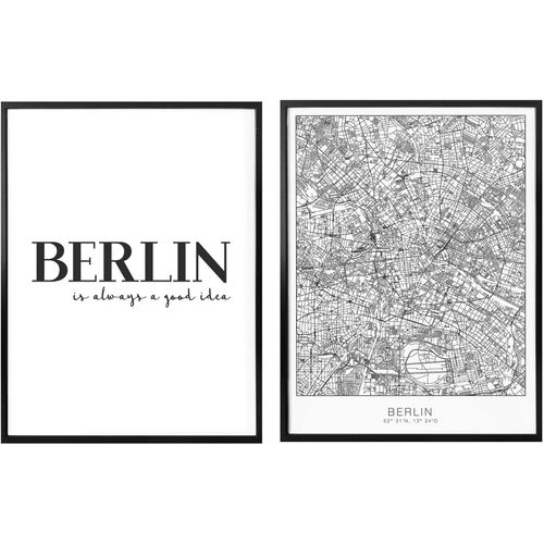 4063129025190 - Poster WALL-ART Berlin is always a good idea Bilder Gr B H 50 cm x 60 cm 2 St schwarz (weiß schwarz grau) Poster Bilder mit Rahmen Poster Wandbild Bild Wandposter