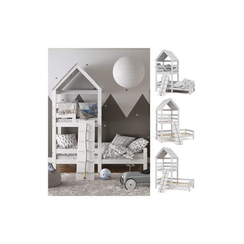 4251421961517 - Kinderbett Teddy 90x200cm Spielturm Bett Spielbett Jugendbett Hausbett Weiß