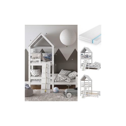 4251421961531 - Kinderbett Teddy 90x200cm mit Matratze Spielbett Jugendbett Spielturm Weiß 4251421961531 - Kinderbett Teddy 90x200cm mit Matratze Spielbett Jugendbett Spielturm Weiß