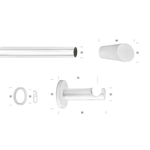 9002777364041 - Gardinenstange GARESA WHITE Gardinenstangen Gr L 160 cm Ø 20 mm 1 St 1 läufig weiß Gardinenstangen nach Maß Vorhanggarnitur verlängerbar Wandmontage Endknopf abgeschrägt