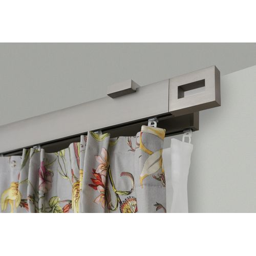 9002777164801 - Gardinenstange GARESA FLAT Gardinenstangen Gr L 400 cm 1 St 2 läufig silberfarben (vernickelt) Gardinenstangen Deckenmontage Rechteckprofil Deckenmontage perfekter Lauf modern verlängerbar