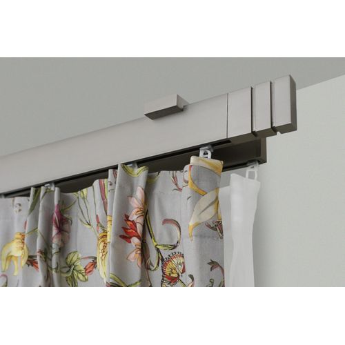 9002777161442 - Gardinenstange GARESA FLAT Gardinenstangen Gr L 160 cm 1 St 2 läufig silberfarben (vernickelt) Gardinenstangen Deckenmontage Rechteckprofil Deckenmontage perfekter Lauf modern verlängerbar