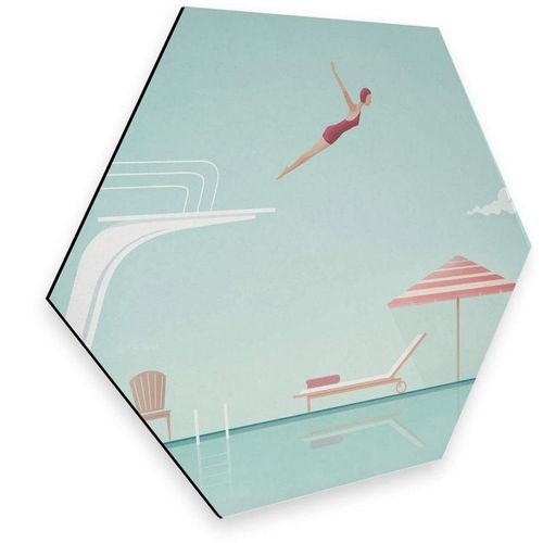 4063129104765 - Metallbild WALL-ART Freibad Illustration blau Retro Bilder Gr B H T 55 cm x 03 cm x 47 cm 1 St blau (himmelblau) Metallbild Metallbilder Bilder