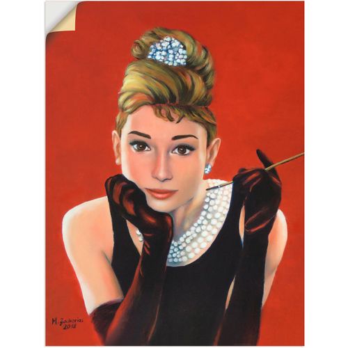 4062144084199 - Wandbild ARTLAND Audrey Hepburn Porträt Bilder Gr B H 60 cm x 80 cm Wandaufkleber - Vinyl Stars Hochformat 1 St rot Bild Poster Bilder als Alubild Leinwandbild Wandaufkleber oder in versch Größen
