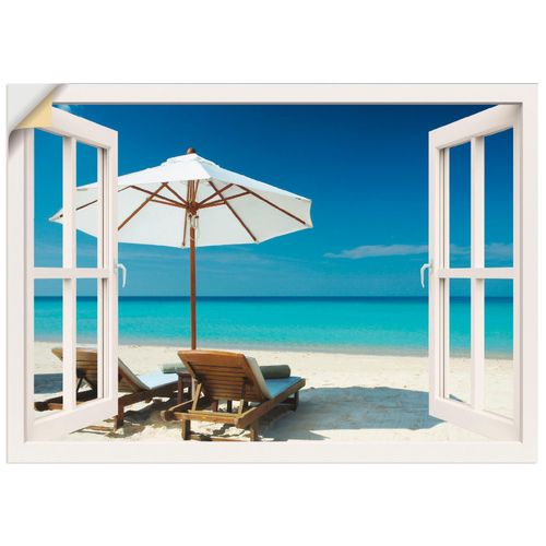 4057738621669 - Wandbild ARTLAND Fensterblick - Zwei Liegestühle Bilder Gr B H 70 cm x 50 cm Wandaufkleber - Vinyl Fensterblick Querformat 1 St weiß Bild Poster Bilder als Leinwandbild Wandaufkleber oder in versch Größen