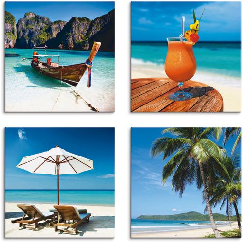 4062144353349 - Leinwandbild ARTLAND Maya Bay Fruchtcocktail Strand Bilder Gr B H 30 cm x 30 cm Leinwandbild Strand quadratisch 4 St blau Bild Leinwandbild Leinwandbilder Bilder 4er Set verschiedene Größen