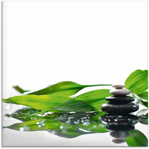 4055327768306 - Glasbild ARTLAND Spa mit Steinen und Bambus Bilder Gr B H 30 cm x 30 cm Zen 1 St grün Glasbilder Bilder in verschiedenen Größen