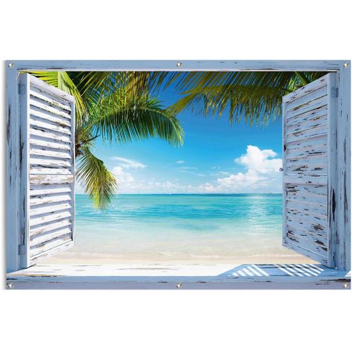 8714597620405 - Poster REINDERS Strandfenster Bilder Gr B H T 120 cm x 80 cm x 01 cm blau Poster leichtes und wasserfestes Gartenposter für den Außeneinsatz