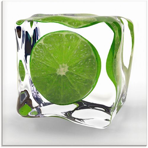 4055327036054 - Glasbild ARTLAND Limette im Eiswürfel Bilder Gr B H 30 cm x 30 cm Lebensmittel 1 St grün Glasbilder Bilder in verschiedenen Größen