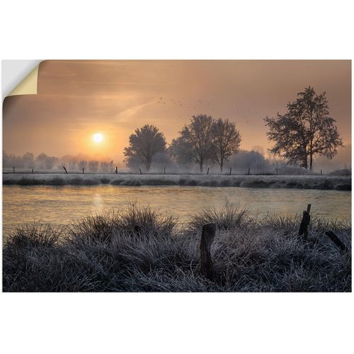 4062144783481 - Wandbild ARTLAND Ein Wintertag beginnt Bilder Gr B H 90 cm x 60 cm Wandaufkleber - Vinyl Bilder vom Sonnenuntergang & -aufgang Querformat 1 St orange Kunstdrucke als Alubild Leinwandbild Wandaufkleber oder Poster in versch Größen