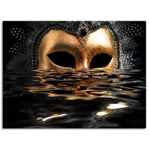 4059745835596 - Wandbild ARTLAND Venezianische Maske mit Blattgold Bilder Gr B H 80 cm x 60 cm Leinwandbild Karneval Querformat 1 St goldfarben Bild Poster Bilder als Alubild Leinwandbild Wandaufkleber oder in versch Größen