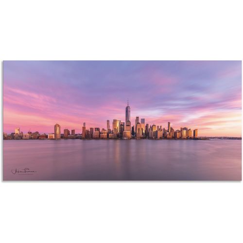 4062144647653 - Wandbild ARTLAND Manhattan Skyline Bilder Gr B H 60 cm x 30 cm Alu-Dibond-Druck New York Querformat 1 St pink Kunstdrucke als Alubild Leinwandbild Wandaufkleber oder Poster in versch Größen