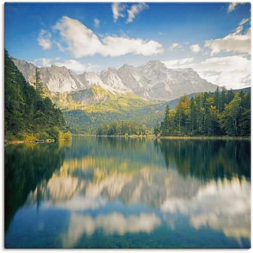 4062144627365 - Wandbild ARTLAND Zugspitze mit Eibsee Bilder Gr B H 70 cm x 70 cm Leinwandbild Berge & Alpenbilder quadratisch 1 St beige (naturfarben) Kunstdrucke als Alubild Leinwandbild Wandaufkleber oder Poster in versch Größen
