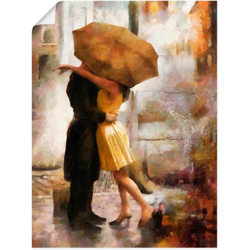 4062144705865 - Wandbild ARTLAND Kuss unter Regenschirm Bilder Gr B H 30 cm x 40 cm Poster Bilder von Liebespaaren Hochformat 1 St beige (naturfarben) Kunstdrucke als Alubild Leinwandbild Wandaufkleber oder Poster in versch Größen